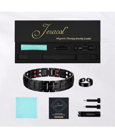 Jeracol Men Magnetic Bracelet and Copper Ring Set - Ultra Strength Titanium Steel, Adjustable Size - 3500 Gauss Magnets - Gift Box Included - Buy Online on GoSupps.com