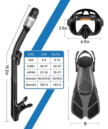 Ubekezele Snorkeling Gear 4 in 1 Set for Adults - Panoramic View Mask, Anti-Fog Snorkel, Dry Top Fins, Travel Bag - Black ML/XL - Buy Online on GoSupps.com