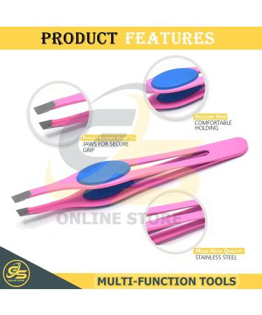 Surgi-Grade Stainless Steel Slant Pink Tweezers for Eyebrows - Precision Tool for Ingrown Hair Removal | G.S Online Store - Buy Online on GoSupps.com