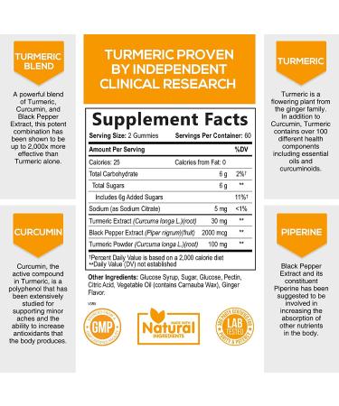 Nature's Nutrition Turmeric Gummies with Black Pepper | Joint & Heart Support | Natural Immune Boost | Vegan Friendly | 120 Gummies - Buy Online on GoSupps.com