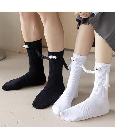 Kelewoo Hand In Hand Couple Socks - 3D Funny Magnetic Hand-Holding Design - Mid-Tube Black Socks - 2 Pairs - Buy Online on GoSupps.com
