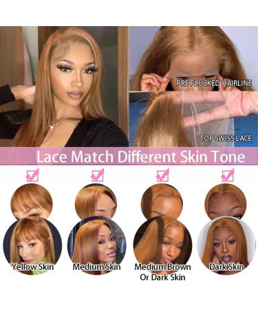 Ginger Brown Lace Front Human Hair Wig 20 Inch - 150% Density Straight Ginger Blonde Wig with HD Lace Frontal & Baby Hair - Brazilian Hair Pre Plucked for Natural Look - Buy Online on GoSupps.com