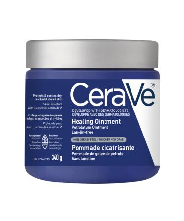 CeraVe Healing Ointment Moisturizing Petrolatum Skin Protectant for Dry Skin with Hyaluronic Acid and Ceramides Multi-Purpose Face Body & Lip Balm Lanolin-Free & Fragrance-Free 340g 340 g (Pack of 1)