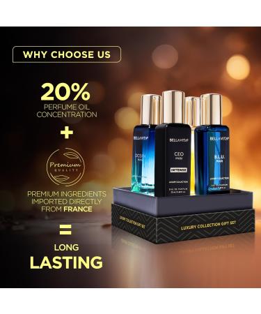 Bella-Vitaa Luxury Collection Eau De Parfum Gift Set 4 x 20ml for Men & Women with OUD GOLD OCEAN B.L.U & CEO Man Perfume|Long Lasting EDP Fragrance Scent - Buy Online on GoSupps.com