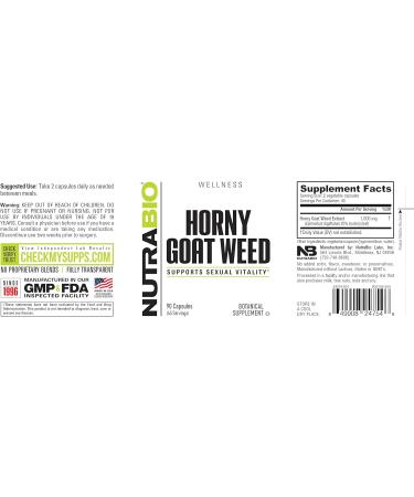 NutraBio Horny Goat Weed Extract Supplement 500mg - for Both Men and Women Helps Support Energy and Vitality 90 Vegetable Capsules 90 Count (Pack of 1) - Buy Online on GoSupps.com