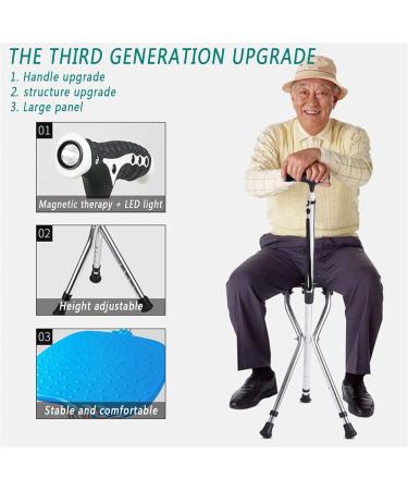 Old Man Walking Stick with Seat Multifunctional Crutches Three-Legged Folding Chair with LED Lights Lightweight Walking Stick for The Elderly Surprise Gift - Buy Online on GoSupps.com