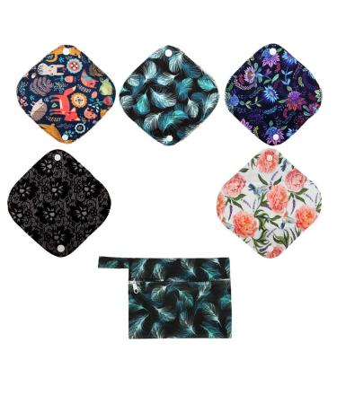 5 Cloth Menstrual Pads 1 Wet Bag XS Panty Liners Reusable Washable (Blue Feather Down XS Panty Liners) XS Panty Liners Blue Feather Down