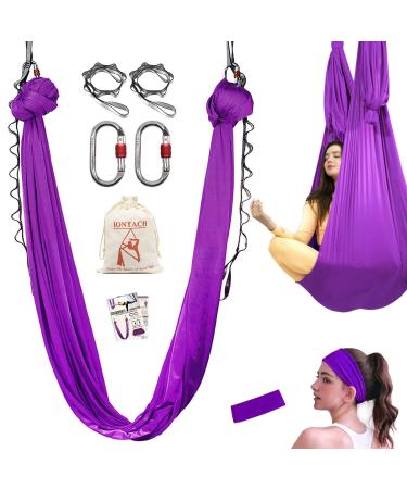 IONTACH Aerial Yoga Hammock, 5.5 Yards Aerial Silks Gymnastics for Home Indoor Jungle Gym, Antigravity Fitness Hammock with Carabiner, Daisy Chain and Guide Purple