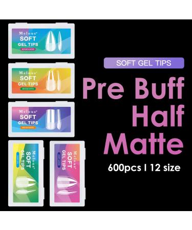 Short Almond Soft Gel Nail Tips - 600PCS Pre Buff Full Cover Half Matte Clear Fake Nails | Melous - Buy Online on GoSupps.com