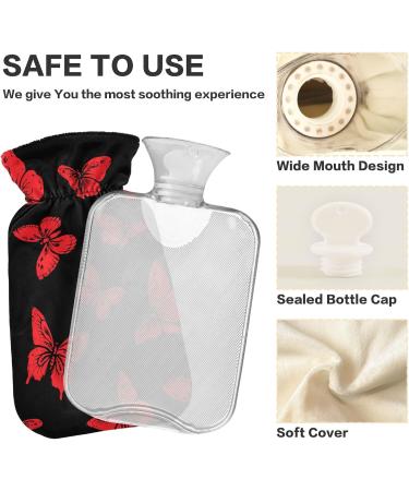 Red Butterflies Hot Water Bottle with Cover - 1L BPA-Free Warm-Up Bag for Pain Relief & Therapy | Small Size for Back Pain Relief - Buy Online on GoSupps.com