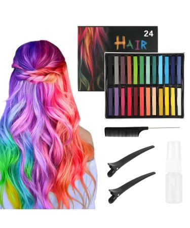 Haircover set 24 colors hair chalk for girls temporary hair color washable hair chalk with 1 comb 1 10ml spray bottle and 2 hair clip hair ceride gifts for children adults