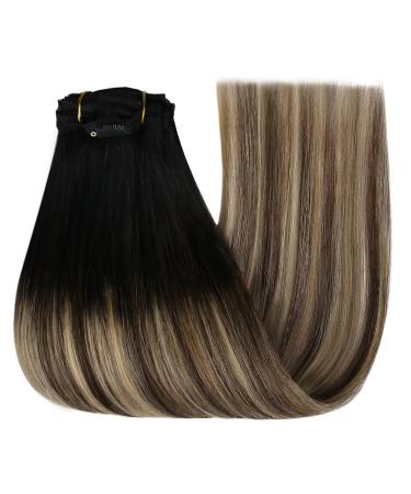 Youngsee Real Hair Clip-In Balayage Extensions - 45cm Remy Ombre Black Brown Blonde (120g 7 PCs) - Buy Online on GoSupps.com