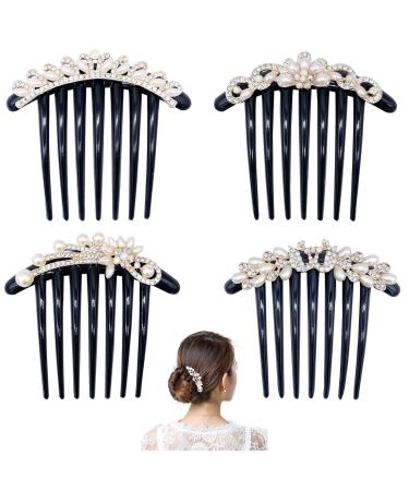 4 Pcs Pearls Hair Side Comb Womens Girls Rhinestones Flower Hair Combs Pins Hair Accessories Vintage Wedding Headpieces Hair Tools Hair Accessory Wedding Daily Gift for Women and Girls Style2