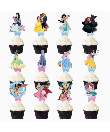 48PCS Princess Cupcake Toppers for Kids Birthday Party Cake Decoration