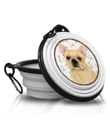 French bulldog brown - folded portable drinking snap with carabiners for on the go.Food bowl pet bowl.Handy and unique.French bulldog brown
