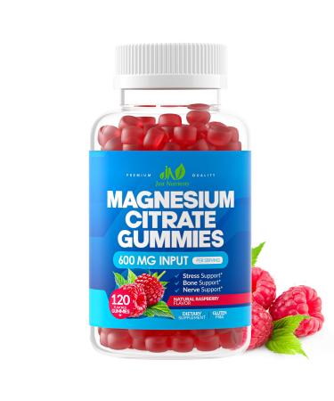 Magnesium Citrate 600mg Gummies (120 Count) - Maximum Strength Supports Calm Bone Heart & Nerve Health - Gluten-Free Non-GMO Vegetarian Great Tasting Raspberry Flavor - 60 Servings