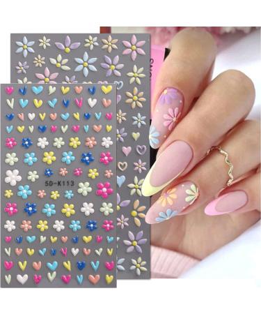 Diduikalor Flower Nail Art Stickers 5D Nail Decals Spring Daisy Nail Art Design Self Adhesive Nail Supplies Colorful Flower Nail Stickers for Women Manicure Decoration Mt-zjt-5d-059