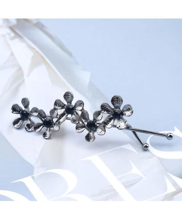 Aneneiceera Crystal Flower Hair Clip Black Hair Clip One Word Clip Rhinestone Hair Pin Headwear Decorative Hair Pins Headwear Bridal Hair Accessories for Women and Girls (Black) - Buy Online on GoSupps.com