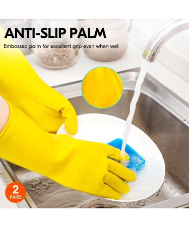 VGO 2 Pairs Extra Thick Rubber Dishwashing Gloves - Long Sleeve Kitchen Cleaning Gardening & Pet Care (Size S Yellow) | Reusable Household Gloves - Buy Online on GoSupps.com