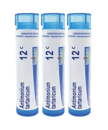 Boiron Antimonium Tartaricum 12c Homeopathic Medicine for Thick Mucus and Cough - Pack of 3 (240 Pellets)