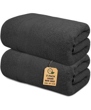 Softolle 100% Cotton Luxury Bath Sheets - Set of 2 - 600 GSM - Eco-Friendly & Highly Absorbent - Oeko-Tex Certified - 35 x 70 Inches - Grey - Buy Online on GoSupps.com