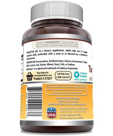 Amazing Formulas Turmeric Curcumin & Ginger 2250mg with BioPerine - 180 Veggie Capsules - Non-GMO, Gluten Free - Made in USA - Ideal for Vegetarians - Buy Online on GoSupps.com