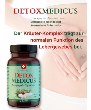 Swissmedicus Detox Medicus - 120 Vegan Capsules with High-Dose Milk Thistle Dandelion Artichoke & 10 Herbal Extracts | Organic Detox Cleanse Produced in Europe - Buy Online on GoSupps.com