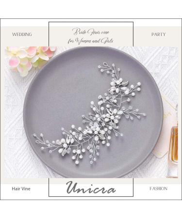 Unicra Bridal Wedding Hair Vine - Silver Crystal Headband & Flower Pearl Hair Accessories for Women & Girls - Buy Online on GoSupps.com