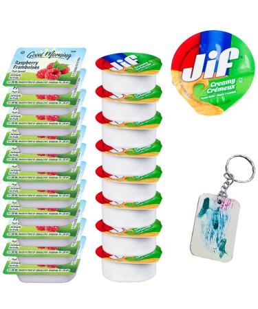 Good Morning Duo of Peanut Butter and Raspberry Jam Bliss - 15 Jif Peanut Butter and 15 Raspberry jelly On-The-Go Portion Control Pack for Travelers & Meal Prep 30 Cups Total - Comes with a one of a kind Keychain by PaLiSoL CREATiONS! - Framboise et Beurr