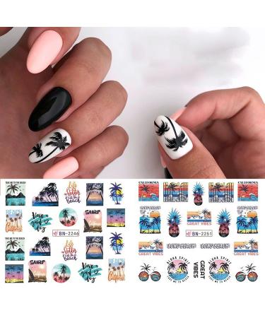 Summer Nail Art Stickers & Decals - Water Transfer Palm Tree & Coconut Design - 12Pcs for Women & Girls - Buy Online on GoSupps.com