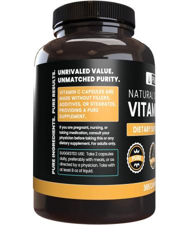 365 Capsules Pure Vitamin C - Gluten-Free, No Fillers, 365 Count Pack - Original Ingredients, No Additives - Buy Online on GoSupps.com