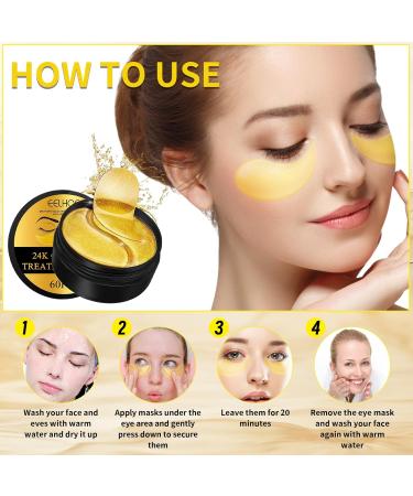 24K Gold Eye Mask Under Eye Gel Patches with Collagen - 60 Pieces | Reduce Puffiness, Dark Circles, and Wrinkles | Eye Bags Treatment - Buy Online on GoSupps.com