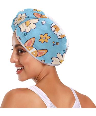 Baby Welsh Dog Flowers Hair Towel 2 Pack - Super Absorbent Quick Dry Hair Turbans for Women & Girls | Stylish & Functional Head Towel - Buy Online on GoSupps.com