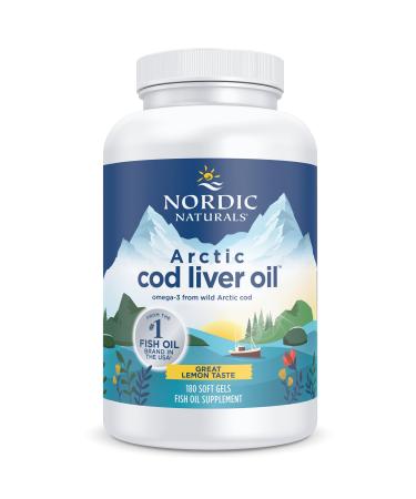 Nordic Naturals Arctic Cod Liver Oil 750mg Omega-3 Cod Liver Oil With EPA & DHA Lemon Taste 180 Soft Capsules Lab Tested Soy Free Gluten Free Non-GMO