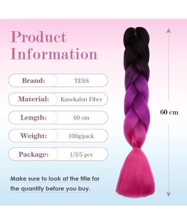 Buy Tess Braids Extensions 60cm - 5 Pack Jumbo Kanekalon Ombre Hair Braids (Black/Purple/Pink) | High-Quality 100g Box Braids for Stunning Styles - Buy Online on GoSupps.com