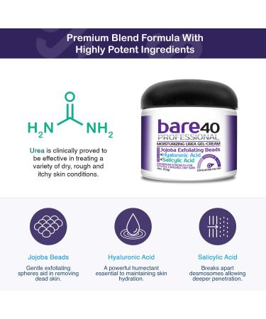 BARE 40 PRO 40% Urea Gel with Salicylic Acid, Hyaluronic Acid, Tea Tree Oil, Aloe Vera Extract, Jojoba Beads - 4oz Jar | Works on Corns, Calluses, Cracked Heels | Superior Hydration Formula - Buy Online on GoSupps.com
