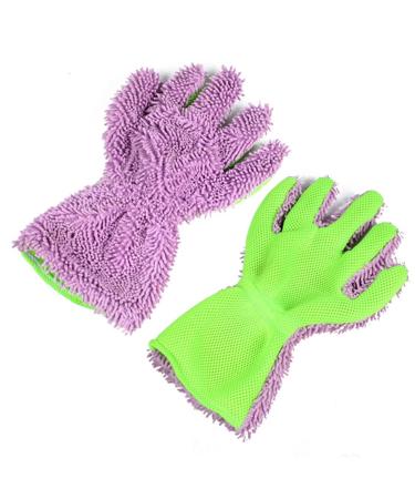 Dishwashing Gloves Micro Fiber Noodle Mesh Car Washing and Cleaning Gloves Washing Bowls Gloves Tools (Color : Purple)
