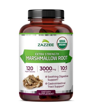 Zazzee USDA Organic Marshmallow Root 10:1 Extract 3000 mg Strength 120 Vegan Capsules 4 Month Supply Standardized Concentrated 10X Extract 100% Vegetarian All-Natural Non-GMO Made in The USA