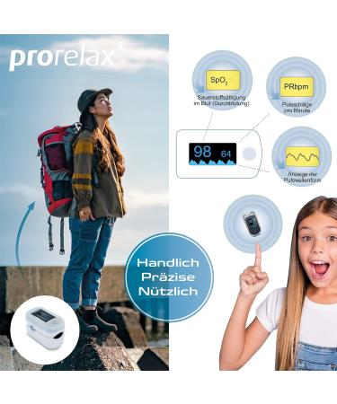 Prorelax Pulsoximeter - Monitor Heart Rate Pulse & Oxygen Levels | Easy Finger Measurement & Large LED Display - Buy Online on GoSupps.com