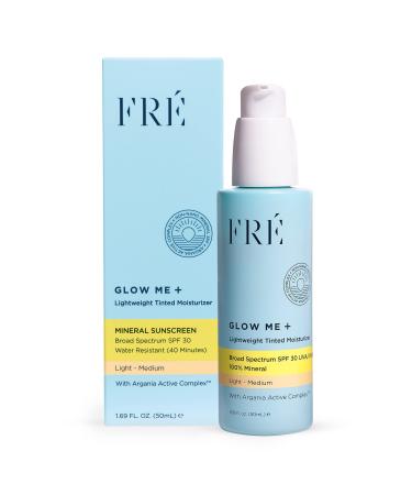 Tinted Mineral Sunscreen with Non-Nano Zinc Oxide  SPF 30 Face Moisturizer  GLOW ME by FRE Skincare (Light-Medium) - Hydrating Lightweight Face Cream for Smoother  Healthier  & Glowing Skin - Reef-Safe Sunscreen