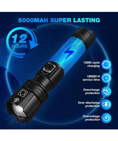 TOVINANNA Long Range Waterproof Flashlight Led Torch Lamp Flashlight Rechargeable Led Torch Light Rechargeable Led Rechargeable Flashlight Lantern Aluminum Alloy Multifunction 5000mah 16.30X4.30X3.10CM - Buy Online on GoSupps.com