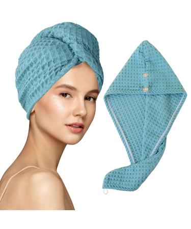 Microfiber Hair Towel Wrap for Women 1Pack Waffle Long Hair Head Towel Wrap Quick Dry Super Absorbent Hair Towel for Long Curly & Thick Hair Green