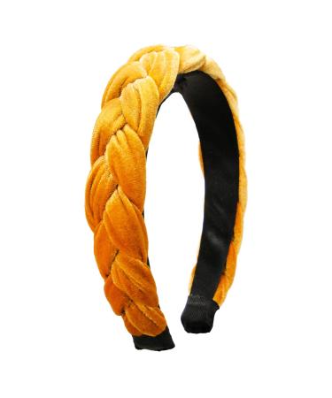 Alpenfl stern Costume Headband Velvet Braided Look Women's Hair Accessories Non-Slip Hair Band Braided for Dirndl ADV132 (Gold-Yellow)
