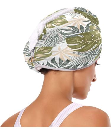 Tropical Leaves Dry Hair Cap - 2 Piece Quick Drying Towel Set with Button Headband | Super Absorbent & Soft Comfort for International Shipping - Buy Online on GoSupps.com