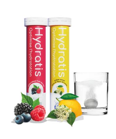 HYDRATIS - Effervescent Tablets Forest Fruits + Lemon / Elderflower - Optimizes Hydration - Rich in Minerals - Low in Sugar - Light Flavors - Sport Cramps Recovery - 40 Tablets