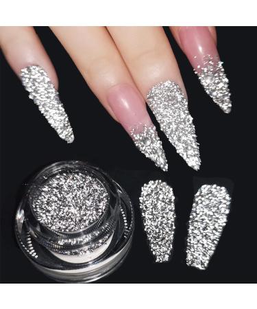 Reflective Glitter Powder Crystal Diamond Nail Powder, 2PCS Sliver Sparkling Triangle Glitter Holographic Nail Glitter Chrome Dust Gilt Shiny Nail Powder 1# Silver