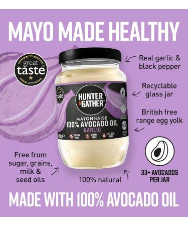 Hunter & Gather Garlic Avocado Oil Mayonnaise 630g | Paleo Keto Avocado Mayo with British Free Range Egg Yolk | Gluten & Sugar Free Avocado Mayo | Lemon Zest & Black Pepper | 630g - Buy Online on GoSupps.com