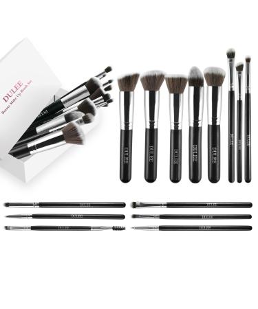 DULEE 14 piece of make -up brush set professional premium synthetic form cosmetics brush for foundation brush eyeshadow blending face powder blush concealer beauty brush kits silver silver