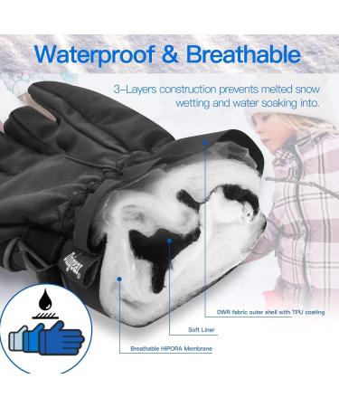 Unigear Kids Waterproof Ski Gloves - Warm Tear-Resistant & Windproof with Extra Long Cuffs | Boys & Girls Black - Buy Online on GoSupps.com