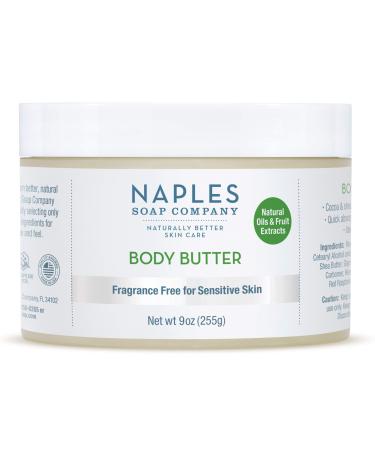 Naples Soap Natural Body Butter - Rich Cocoa Shea Body Butter Made For Women With No Harmful Ingredients - Natural Skin Care For Nourished And Moisturized Skin - 9 oz  Fragrance Free